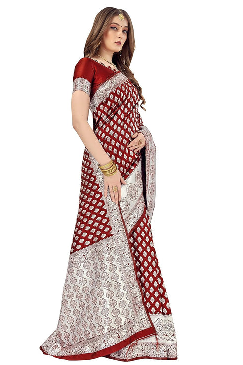 Vasthrlay Banarasi Gs Bridal Maroon Ethnic Wear