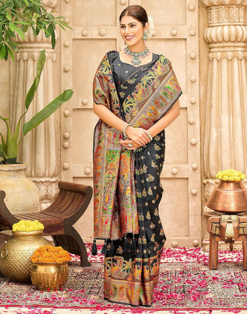 Vasthrlay Banarasi Jacquard Unstitched Grey Saree
