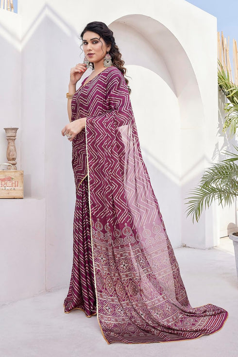 Vasthrlay Fashion Chiffon Chevron Printed Ethnic Wear