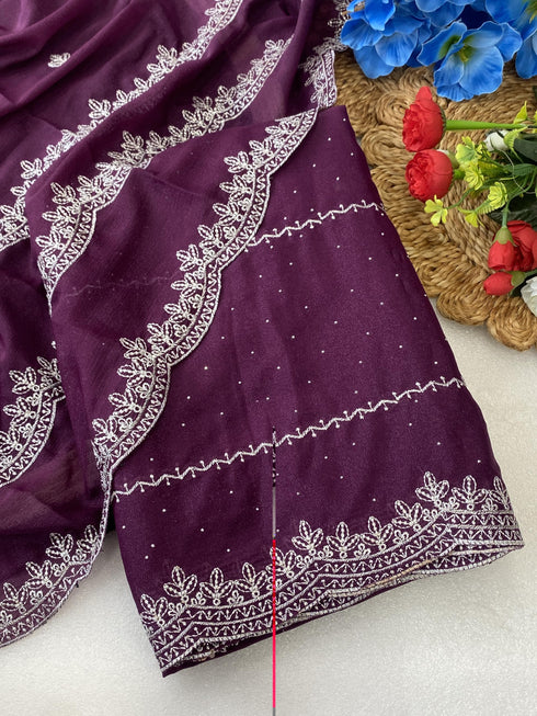 Vasthrlay Blue Embroidery Saree