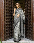 Vasthrlay Womens Printed Grey And Black Saree With Unstitched Blouse Piece