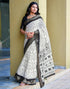 Vasthrlay Printed Weaving White And Black Saree With Unstitched Blouse Piece