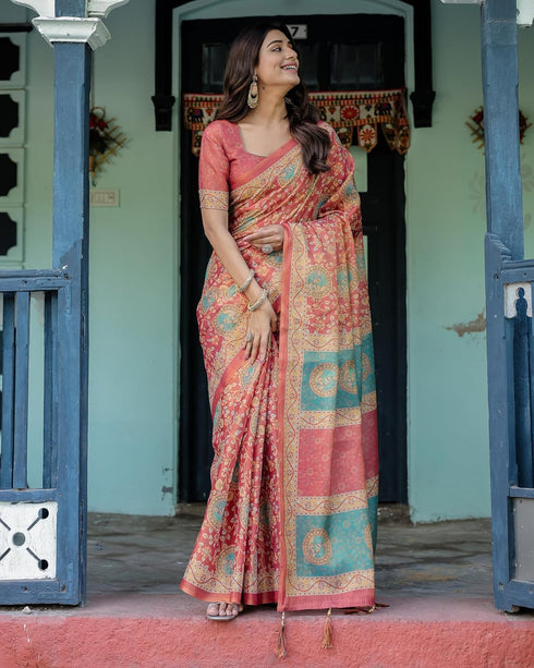 Vasthrlay Handloom Printed Tassels Saree