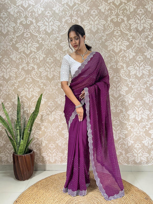 Vasthrlay Georgette Embellishments Scalloped Traditional