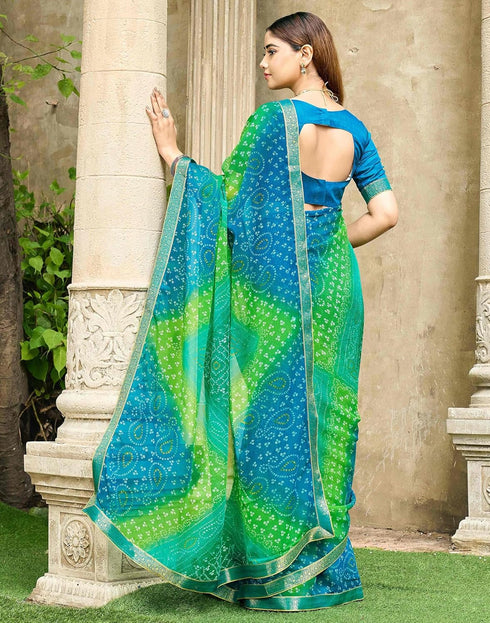 Vasthrlay Chiffon Bandhani Unstitched Green Saree