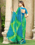 Vasthrlay Chiffon Bandhani Printed Blue Green Saree With Blue Unstitched Blouse