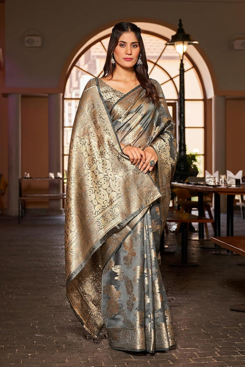 Vasthrlay Organza Patola Unstitched Blouse Saree