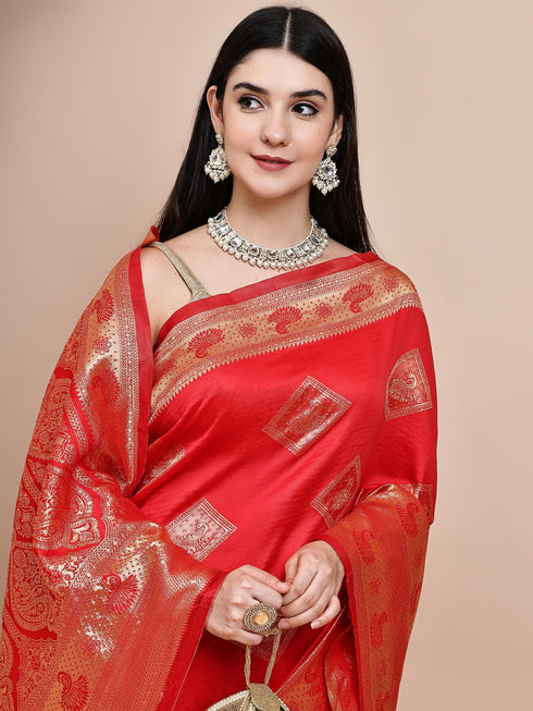 Vasthrlay Red Silk Saree