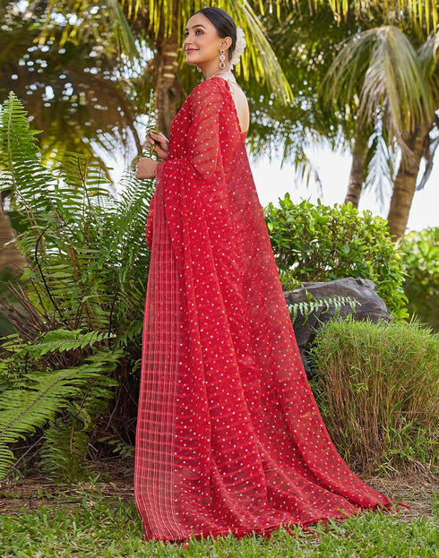 Vasthrlay Bandhani Printed Unstitched Yellow Saree