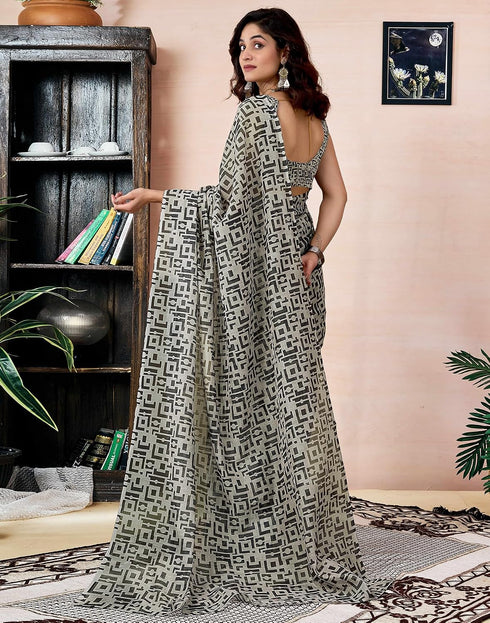 Vasthrlay Chanderi Printed Multicolour Saree With Unstitched Blouse Piece