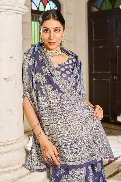 Vasthrlay Women's Lucknowi Chikankari Cotton Saree