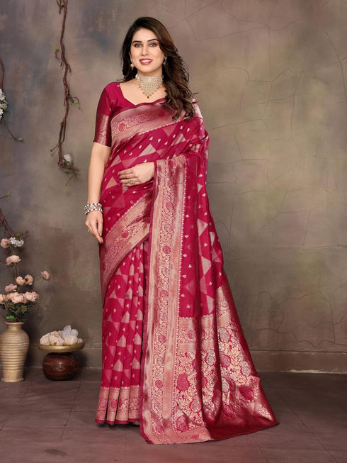 VasthrlayKanjeevaram Silk Unstitched Rani Dark Ethnic Wear