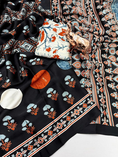 Vasthrlay Ajrakh Saree Crepe