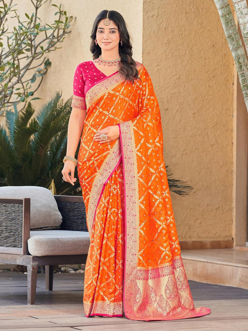 Vasthrlay Kanjivaram Satin Orange Ethnic Wear