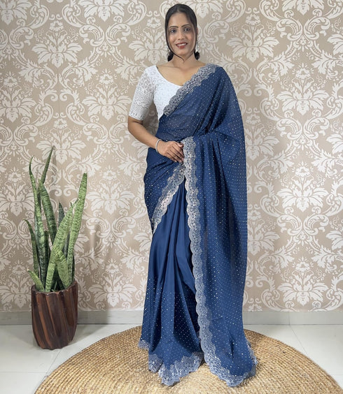 Vasthrlay Georgette Embellishments Scalloped Traditional