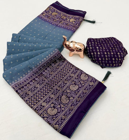 Vasthrlay Georgette Contrast Darkblue