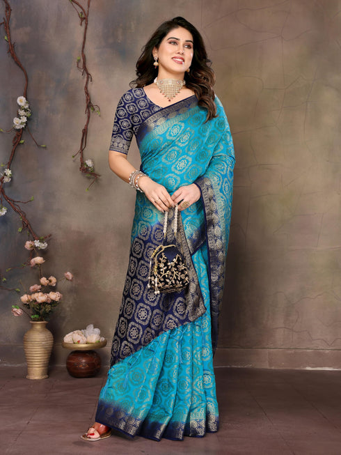 Vasthrlay Gold Banarasi Unstitched Saree