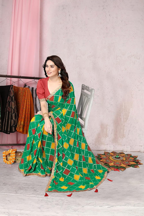 Vasthrlay Fashion Georgette Bandhani Green Ethnic Wear