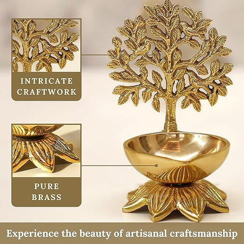 Behoma 100% Pure Brass Kalpavriksha Diya for Puja - Set of 2