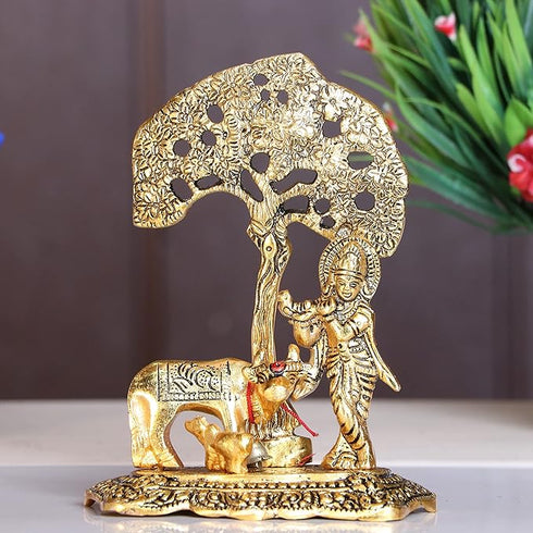 KridayKraft Prince Home Decor & Gifts Metal Krishna With Cow Standing