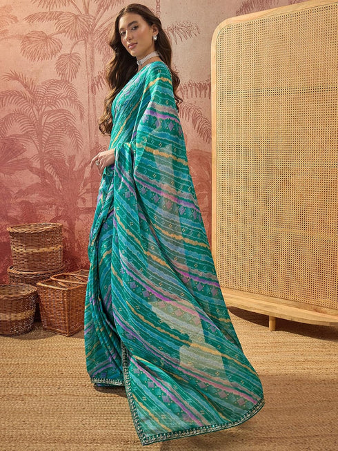 Vasthrlay Chiffon Bandhani Unstitched Purple Saree