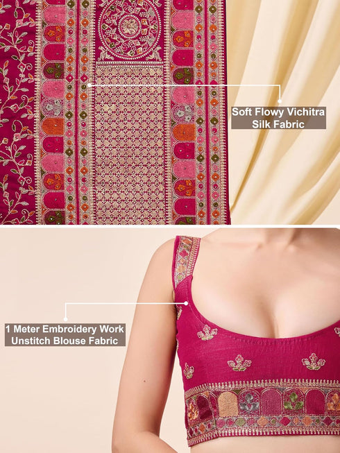 Vasthrlay Vichitra Embroidery Pink Ethnic Wear