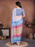 Vasthrlay Multicolour Linen Floral | Striped | Check Design Printed Saree With Solid Unstitched Linen Blouse Piece