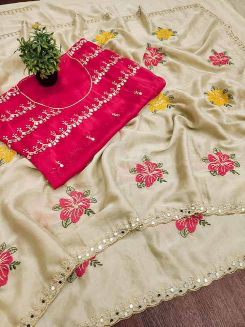Vasthrlay Vichitra Embroidery Brown Black