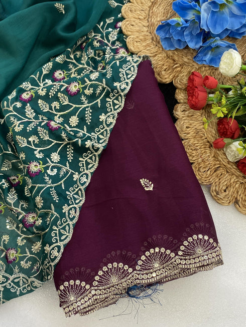 Vasthrlay Pink Georgette Embroidery Saree