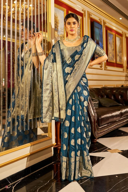 Vasthrlay Women's Organza Designer Unstitched Saree