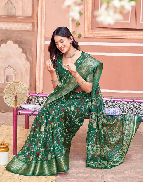 Vasthrlay Womens Printed Unstitched Navy Blue Saree