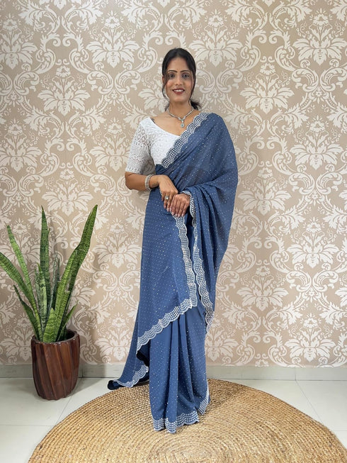 Vasthrlay Georgette Embellishments Scalloped Traditional