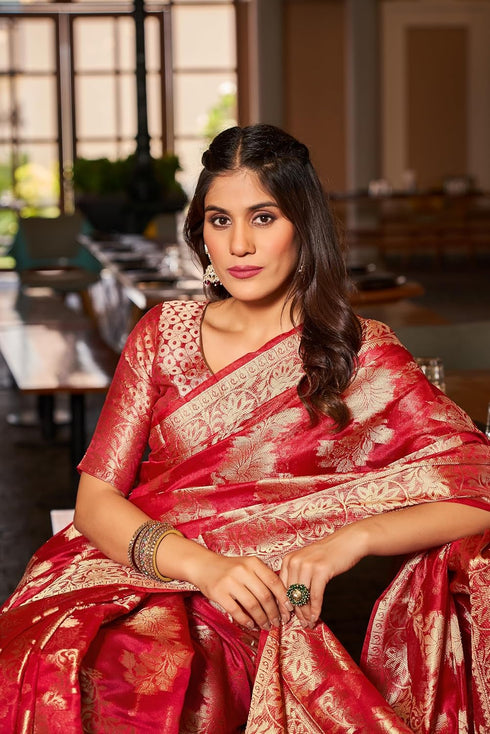 Vasthrlay Organza Patola Unstitched Blouse Saree