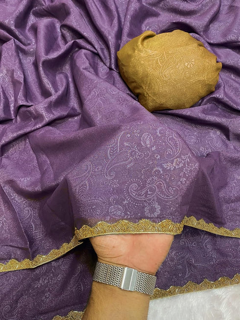 Vasthrlay Lavender Chiffon Paisley Contrast