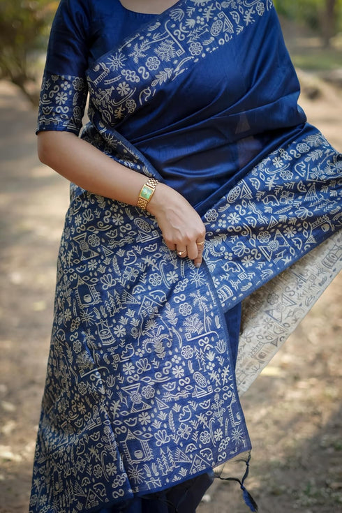 Vasthrlay Tussar Kalamkari Geometric Floral Design
