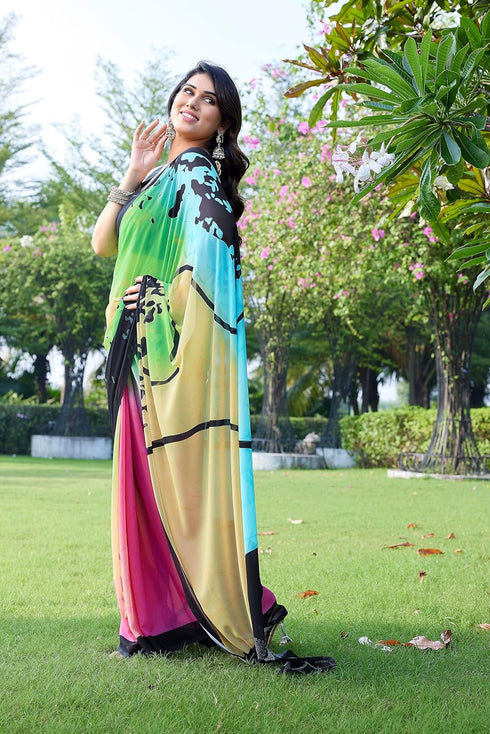 Vasthrlay Fashion Georgette Geometric Green Ethnic Wear