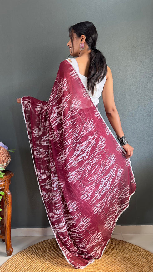 Vasthrlay Maroon Georgette Printed Unstitched Saree