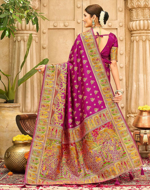 Vasthrlay Banarasi Jacquard Pink Saree With Unstitched Blouse Piece