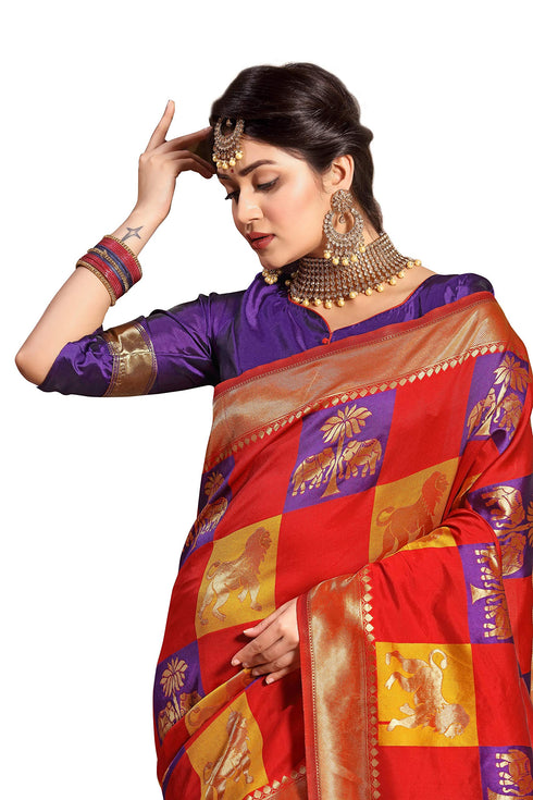 Vasthrlay Banarasi Printed Unstitched Saree