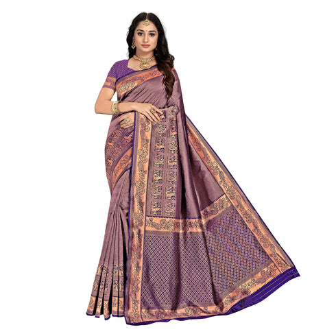 Vasthrlay Pink Kanjivaram Unstitched Saree