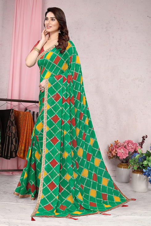 Vasthrlay Fashion Georgette Bandhani Green Ethnic Wear