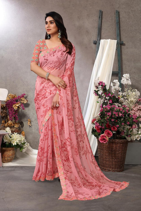 Vasthrlay Fashion Chiffon Printed Grey Ethnic Wear