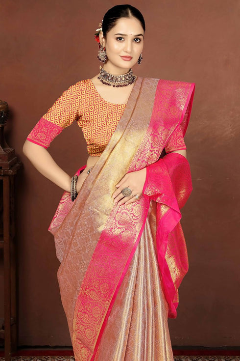 Vsathrlay Gold Kanjivaram Banarasi Festival Ethnic Wear