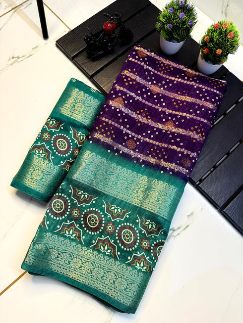 Vasthrlay Kalamkari Bandhani Contrast