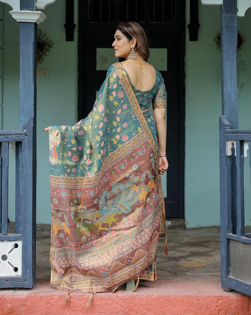 Vasthrlay Handloom Turquoise Traditional Saree