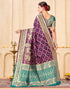 Vasthrlay Womens Weaving Purple Saree With Green Unstitched Blouse Piece