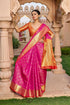 Vasthrlay Patola Silk Saree | Rani Pink, Ready Pleated with Unstitched Blouse Piece