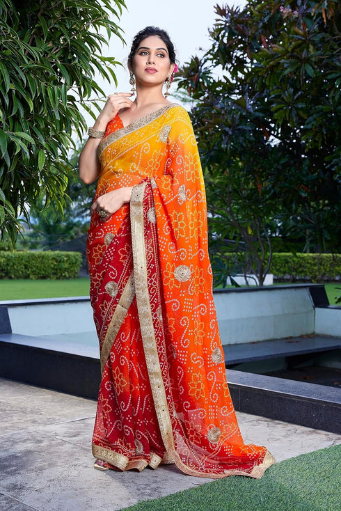 Vasthrlay Fashion Georgette Bandhej Red Ethnic Wear