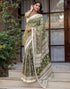 Vasthrlay Womens Printed Olive Green Saree With Unstitched Blouse Piece