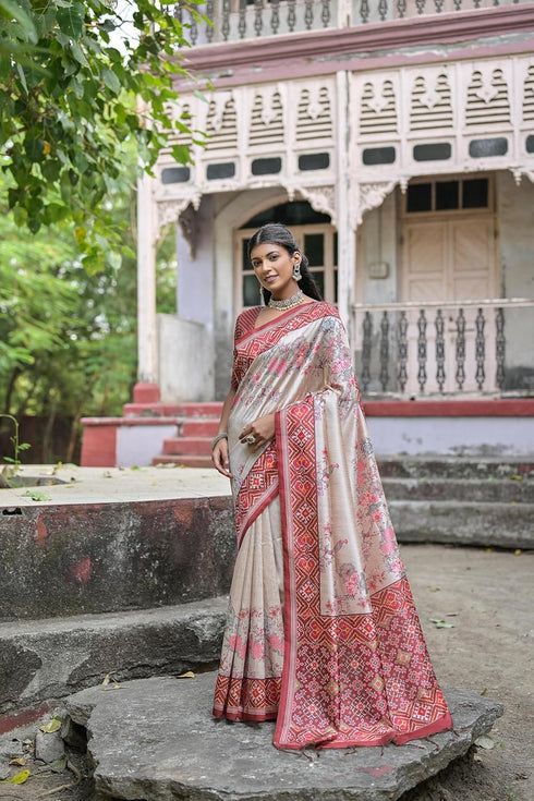 Vasthrlay Tussar Silk Saree Patola Ikkat